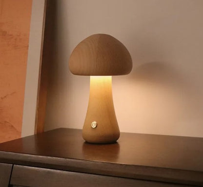 Mushroom Table Lamp – Minimalist Wooden Ambient Night Light for Bedroom & Desk