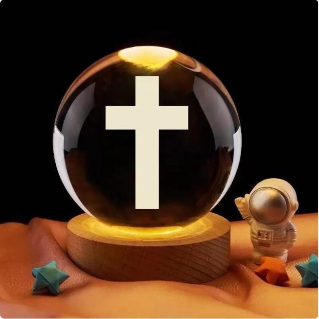 Crystal Ball Night Light – 3D Engraved Glow Sphere with Wooden Base