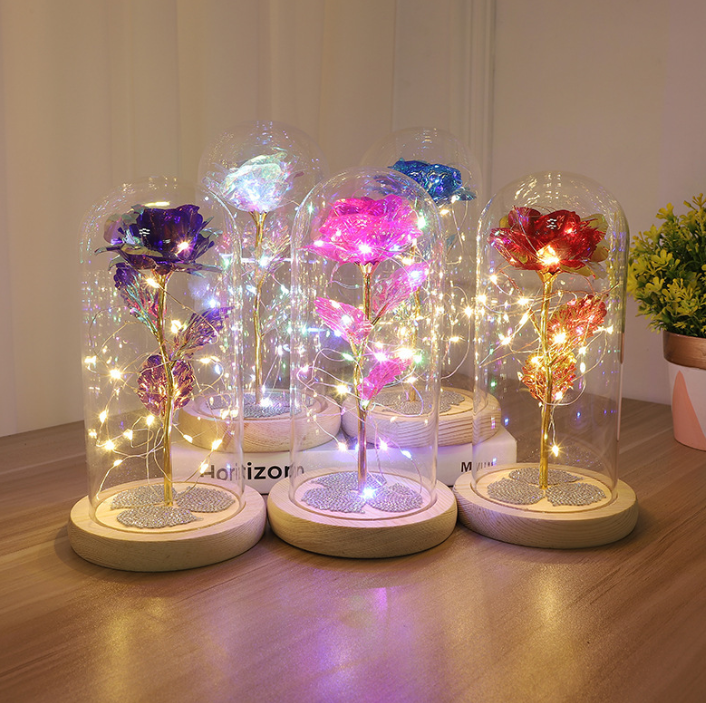 Rose Night Light – LED Glass Dome Flower Lamp for Bedroom & Gifting