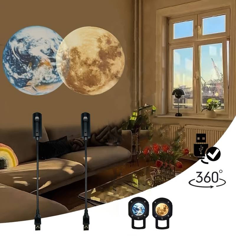 Moon & Earth Projection Lamp – Realistic Space Night Light for Bedroom & Desk