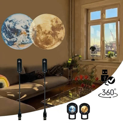 Moon & Earth Projection Lamp – Realistic Space Night Light for Bedroom & Desk