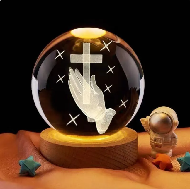 Crystal Ball Night Light – 3D Engraved Glow Sphere with Wooden Base