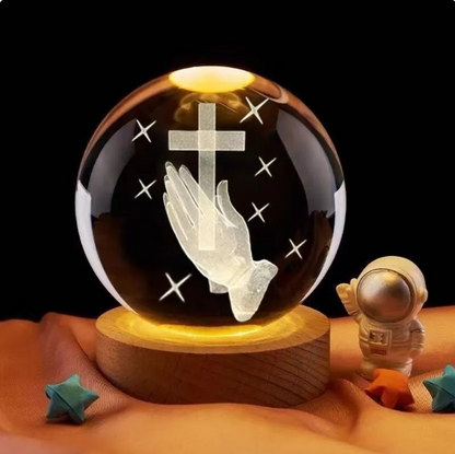 Crystal Ball Night Light – 3D Engraved Glow Sphere with Wooden Base