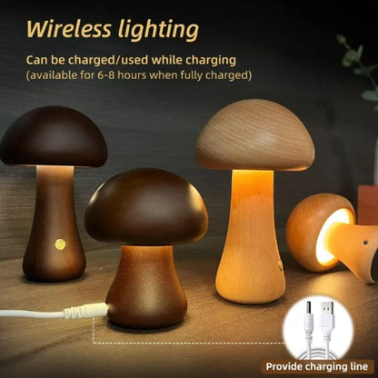 Mushroom Table Lamp – Minimalist Wooden Ambient Night Light for Bedroom & Desk