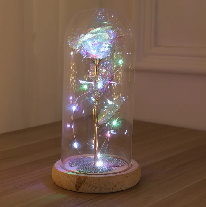 Rose Night Light – LED Glass Dome Flower Lamp for Bedroom & Gifting