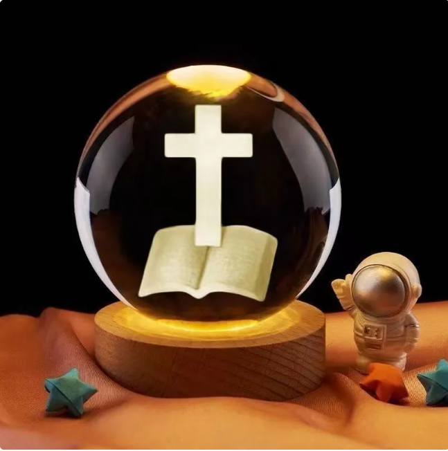 Crystal Ball Night Light – 3D Engraved Glow Sphere with Wooden Base