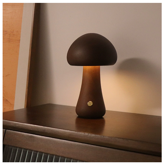 Mushroom Table Lamp – Minimalist Wooden Ambient Night Light for Bedroom & Desk