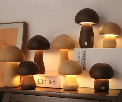 Mushroom Table Lamp – Minimalist Wooden Ambient Night Light for Bedroom & Desk