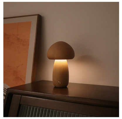 Mushroom Table Lamp – Minimalist Wooden Ambient Night Light for Bedroom & Desk