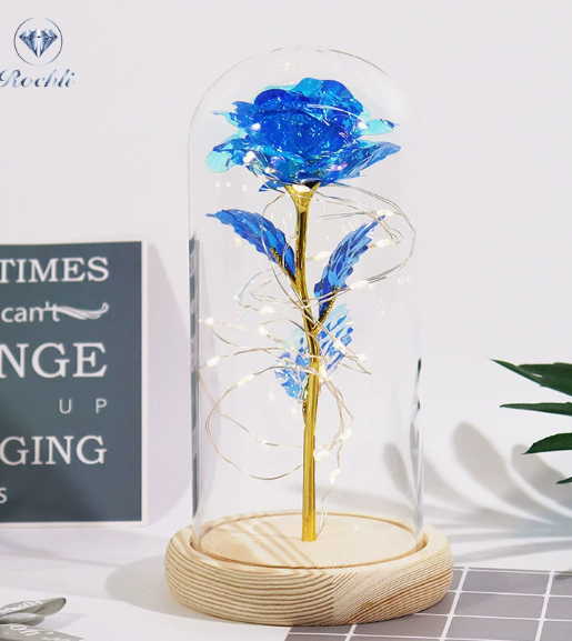 Rose Night Light – LED Glass Dome Flower Lamp for Bedroom & Gifting