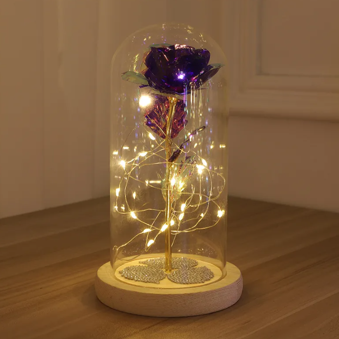 Rose Night Light – LED Glass Dome Flower Lamp for Bedroom & Gifting