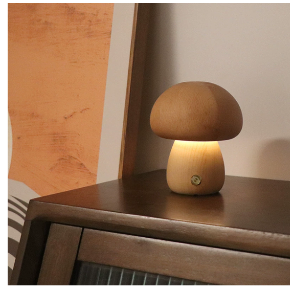 Mushroom Table Lamp – Minimalist Wooden Ambient Night Light for Bedroom & Desk