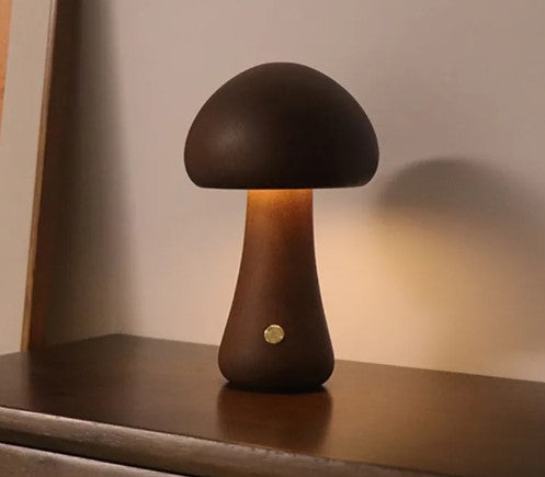 Mushroom Table Lamp – Minimalist Wooden Ambient Night Light for Bedroom & Desk