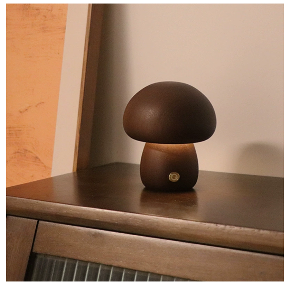 Mushroom Table Lamp – Minimalist Wooden Ambient Night Light for Bedroom & Desk