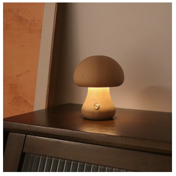 Mushroom Table Lamp – Minimalist Wooden Ambient Night Light for Bedroom & Desk