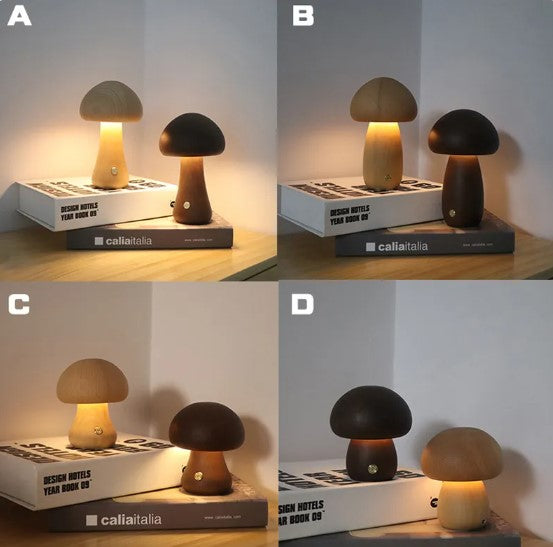 Mushroom Table Lamp – Minimalist Wooden Ambient Night Light for Bedroom & Desk