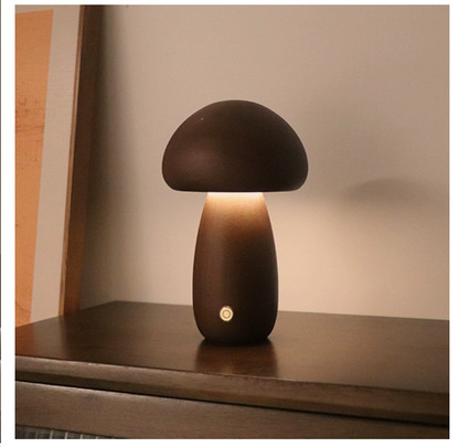 Mushroom Table Lamp – Minimalist Wooden Ambient Night Light for Bedroom & Desk